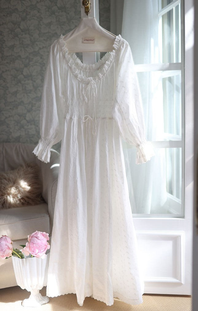 Vintage Puff Sleeves Cotton Night Gown Dress