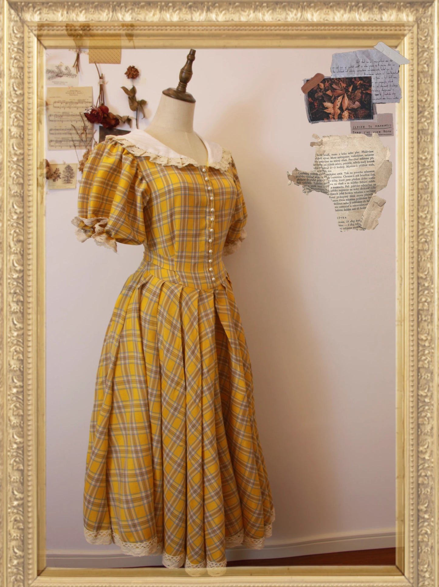 Vintage Plaid Puff Sleeve Tea Dress