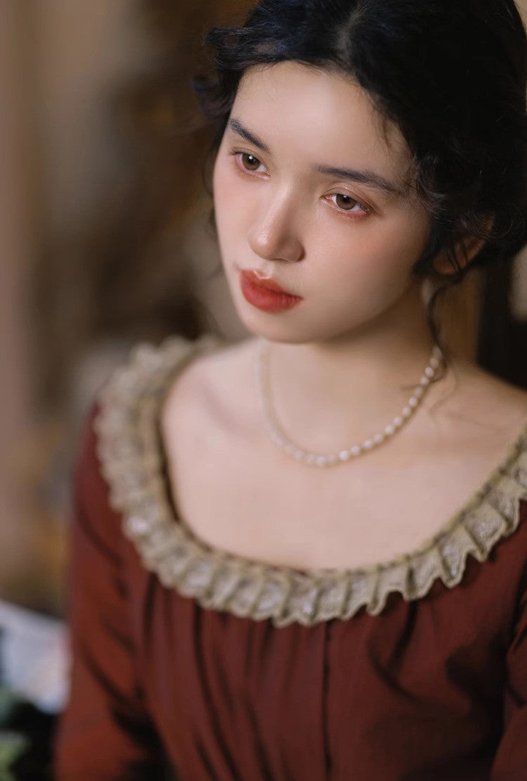 Period Drama Lace Collar High Waist Dress