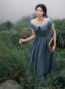 Period Drama Inspired Vintage Blue Prairie Dress