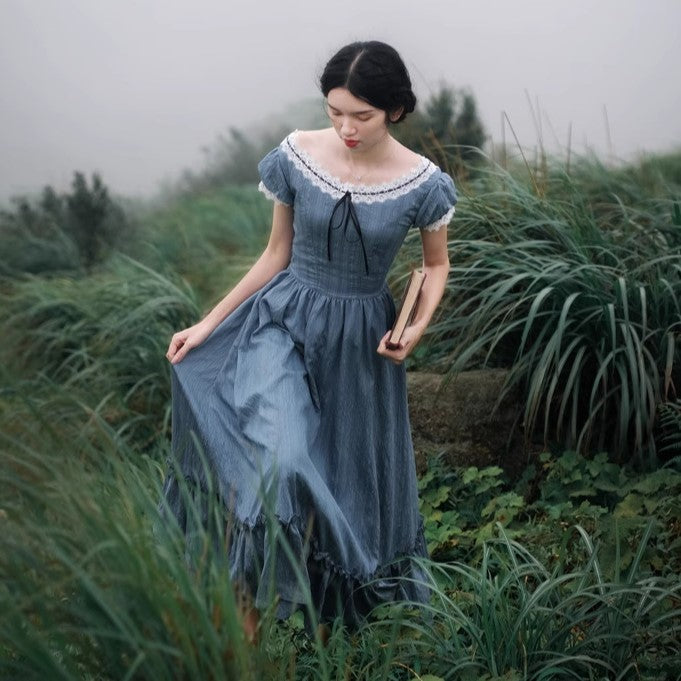 Period Drama Inspired Vintage Blue Prairie Dress