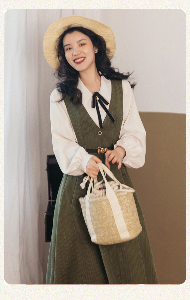 Retro Academia Blouse Pinafore Dress Set