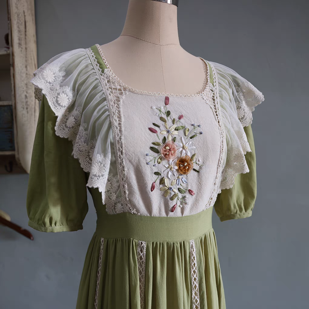 Vintage Remake Embroidery Cottagecore Dress