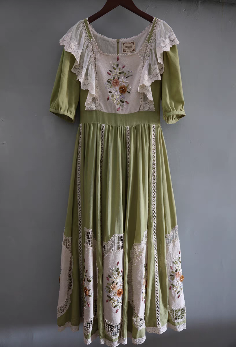 Vintage Remake Embroidery Cottagecore Dress