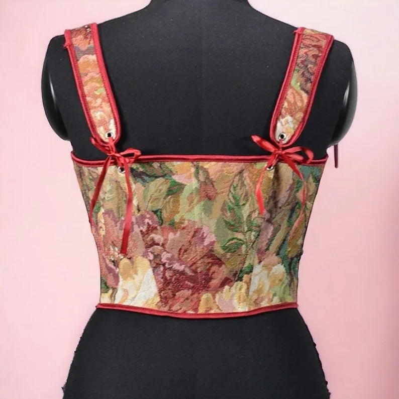 Vintage Style Jacquad Floral Corset