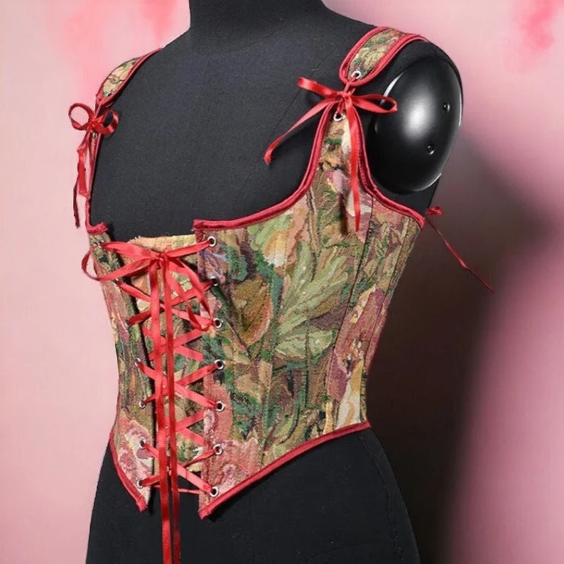 Vintage Style Jacquad Floral Corset