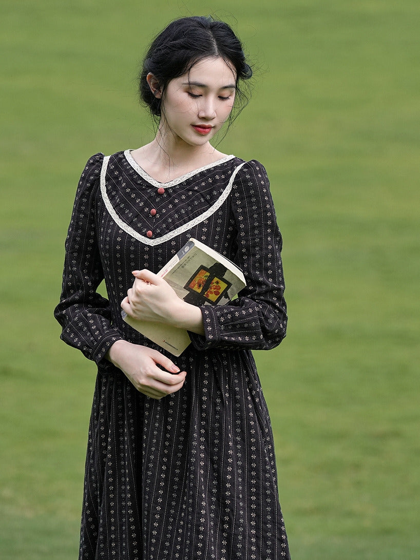 Period Drama Inspired V Neck Cotton Dress