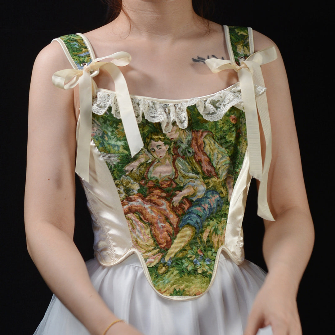 Handmade Vintage remake Jacquard Lace up Corset Top Skirt Set – Retro Fairy