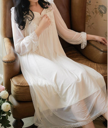 Royalcore Vintage Style Cotton Night Gown Cotton Dress – Retro Fairy