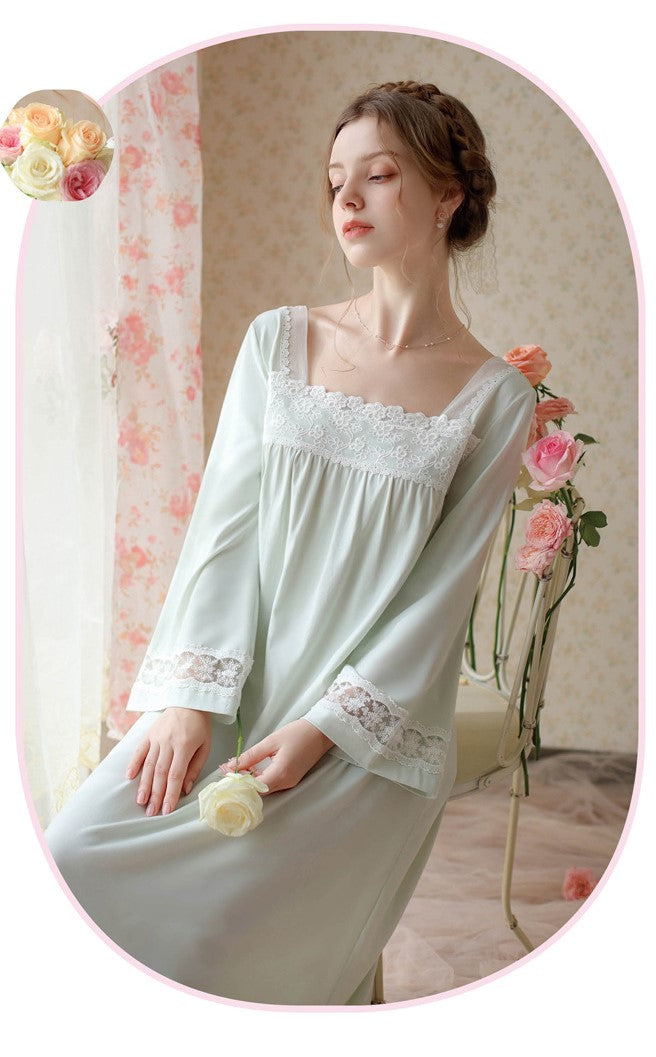 Retro Square Collar Cotton Night Gown dress