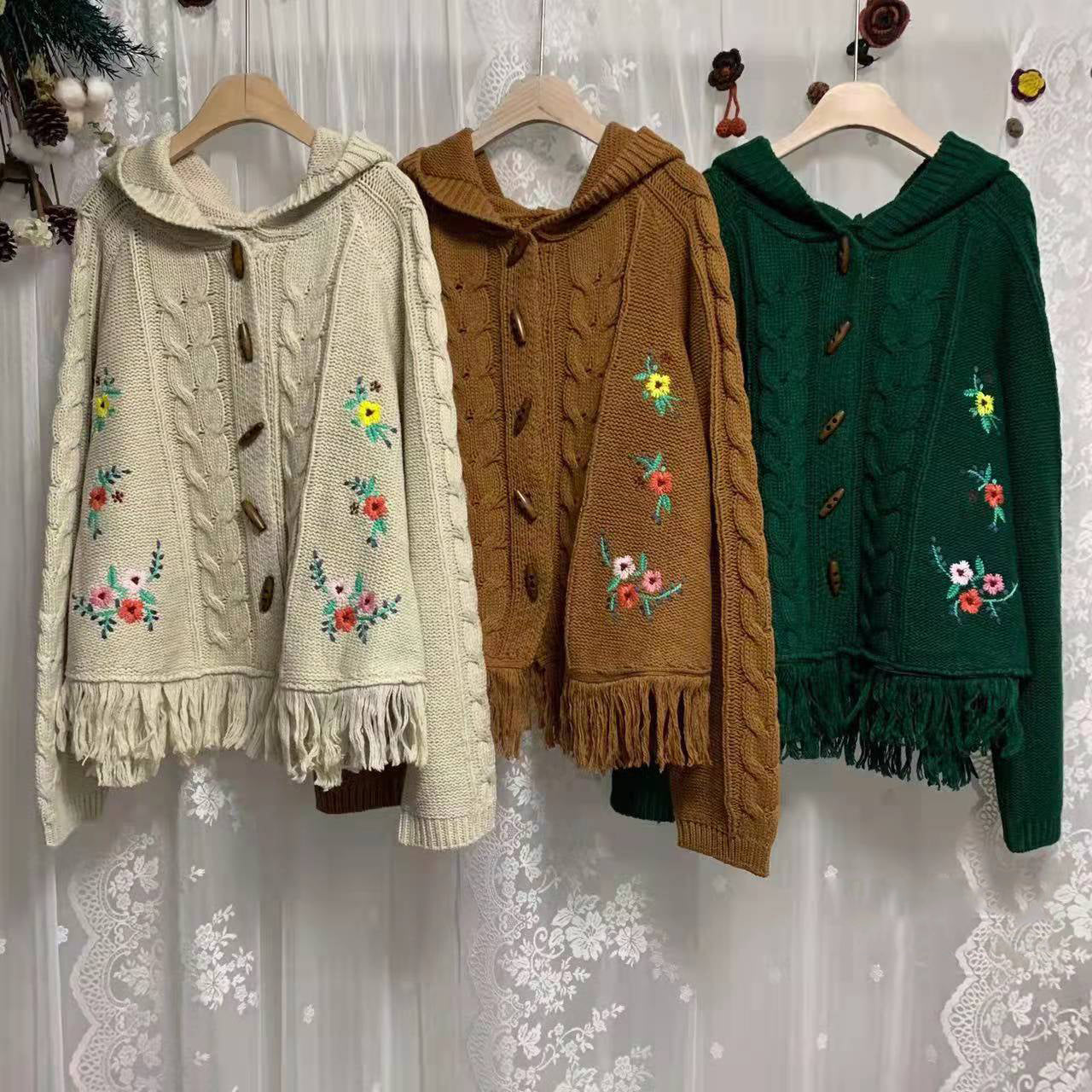 Cottagecore Embroidery Hooded Knit Cardigan – Retro Fairy