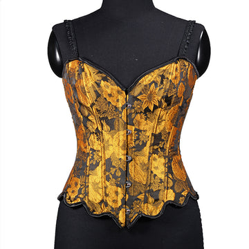 Vintage Floral Jacquard Corset Floral Embroidery Light Yellow