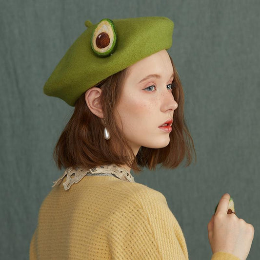 Handmade Cottagecore Avocado Wool Blend Beret