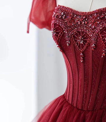 Handmade Retro Princess Tulle Embellished Red Prom Evening Dress I Retro Fairy