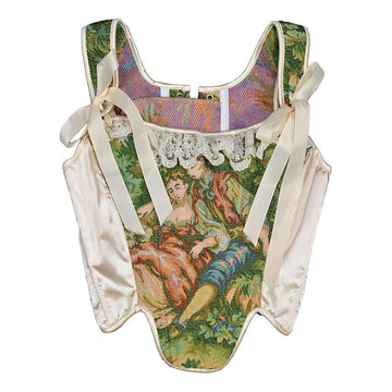 Vintage Women Oil Painting Printed Corsets Bustiers Crown Girdle