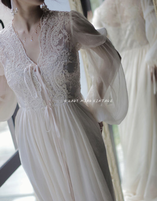 [Preorder] Handmade 30s Lace Princess bridal morning Cardi Gown