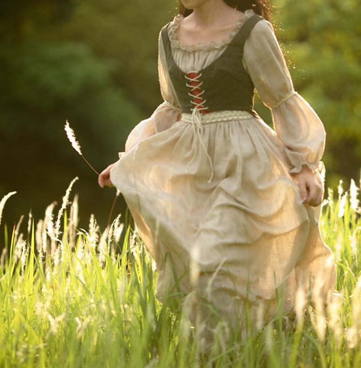 Cottagecore Medieval Style Chemise Dress Vest Set – Retro Fairy