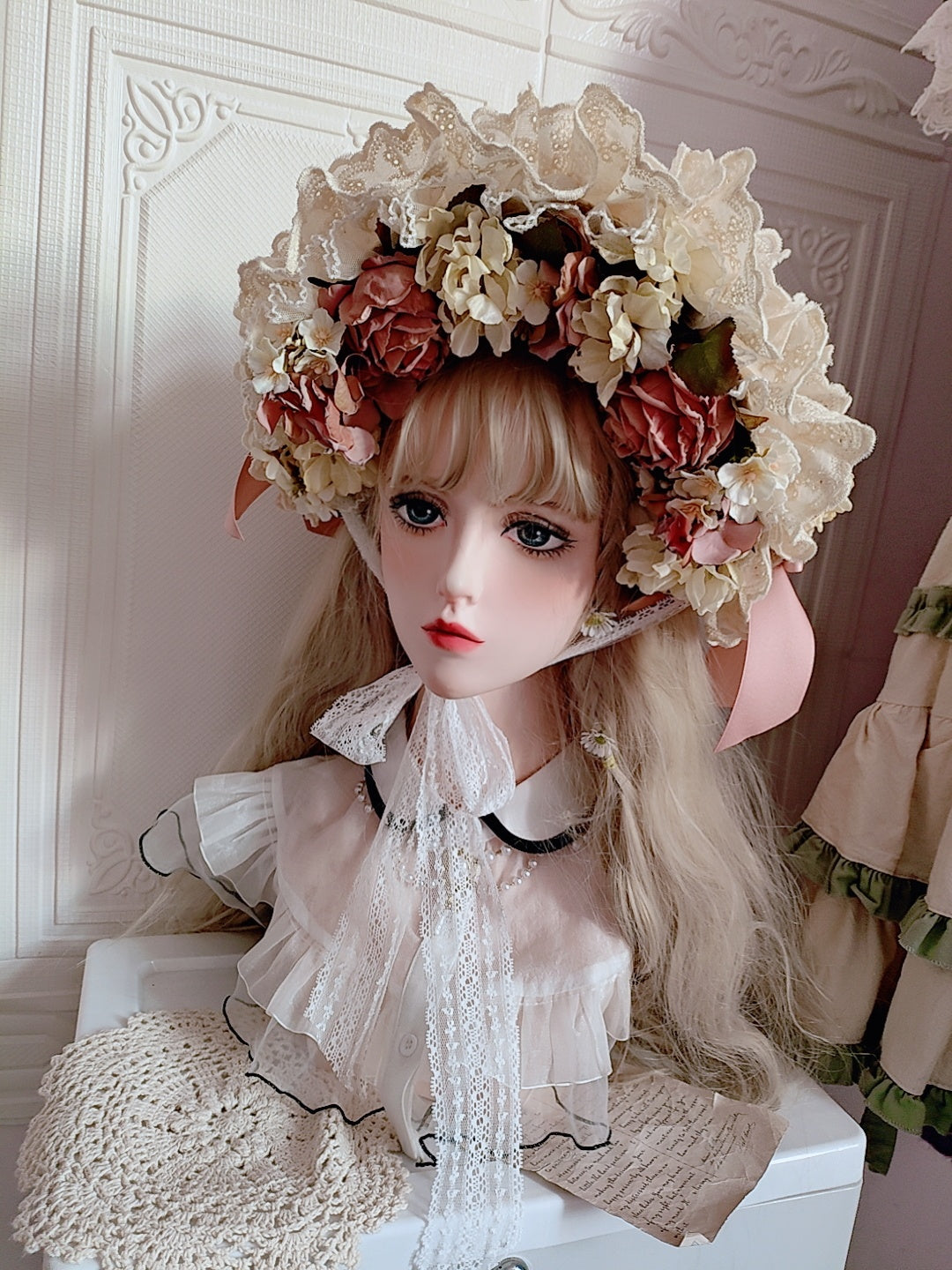 Handmade Vintage Straw Flower Bonnet Straw Hat