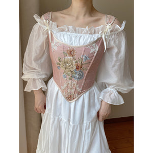 Handmade Royalcore Floral Jacquard Corset – Retro Fairy