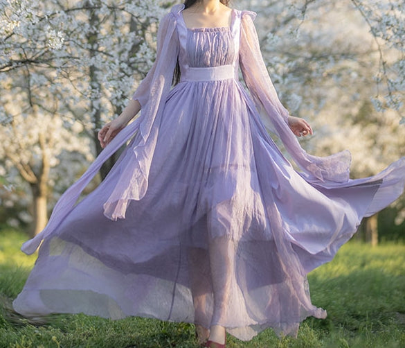 Fairycore Dreamy Lavender Prairie Dress