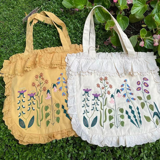 Cottagecore Embroidery Cotton Shoulder Bag