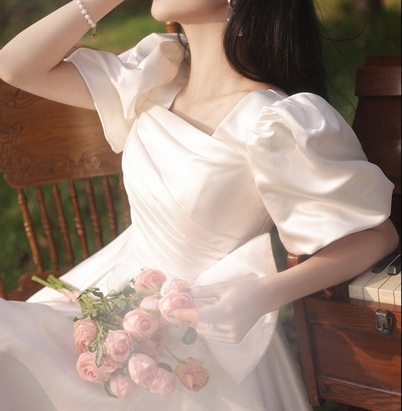 Retro 1950s Puff Sleeves Bridal Dress