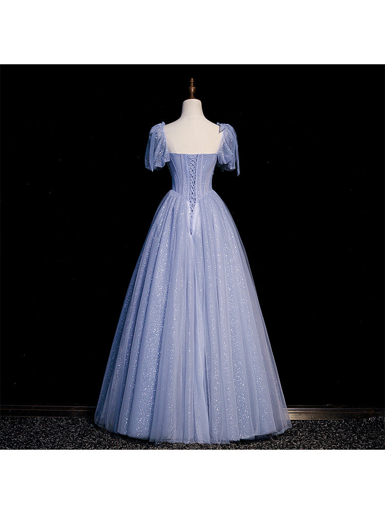 Handmade Princesscore Puff Sleeves Studded Blue Ball Gown