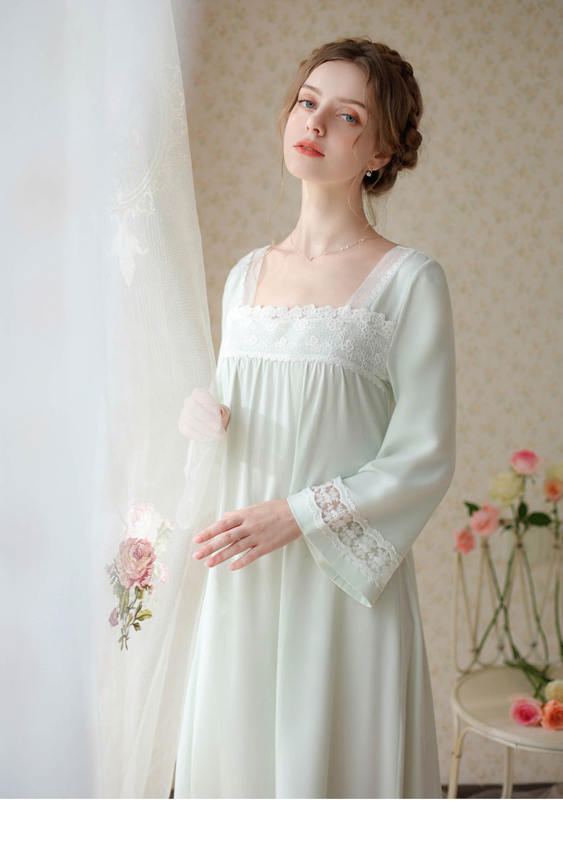 Retro Square Collar Cotton Night Gown dress