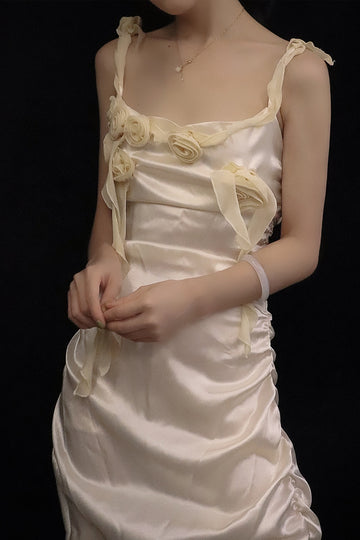 Vintage Dry Rose Slip Dress, Fairycore Prom Dress, Backless