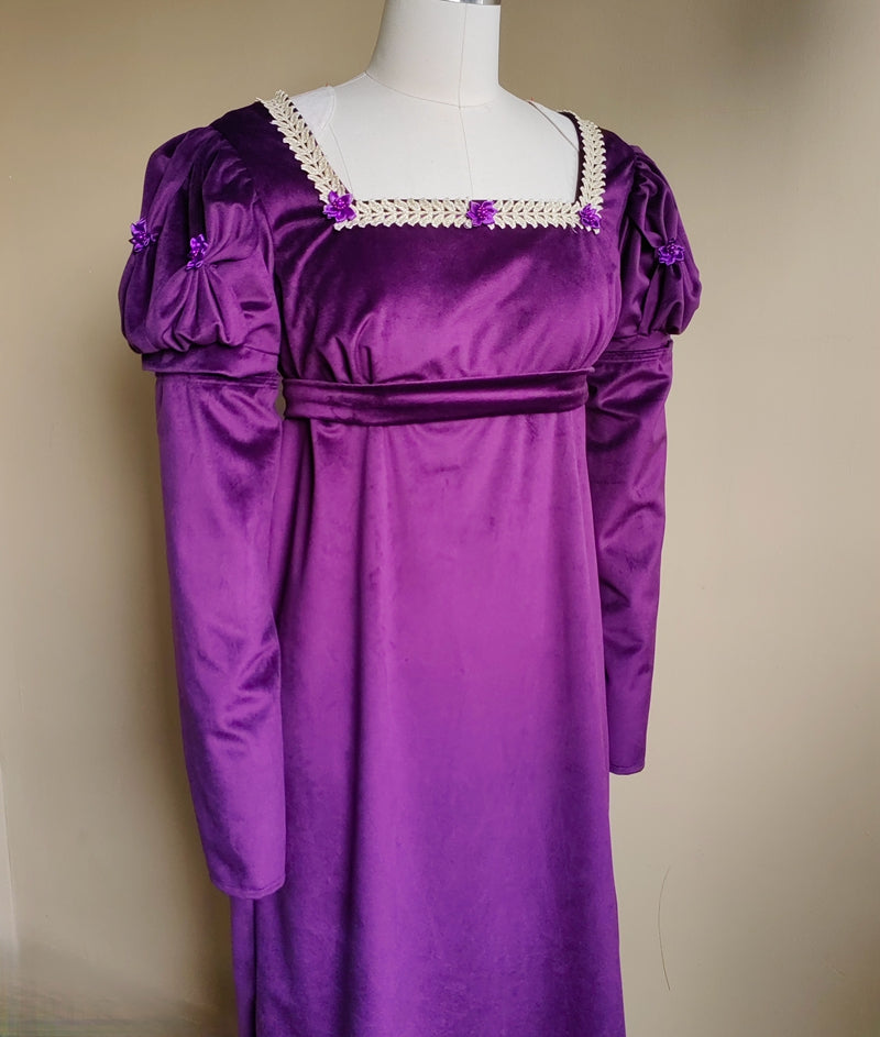 Handmade Custom made Satin Puff Sleeves Regency Dress