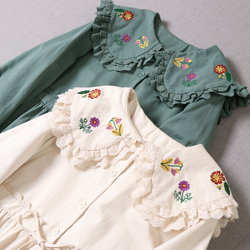 Cottagecore Embroidery Trench Dress – Retro Fairy