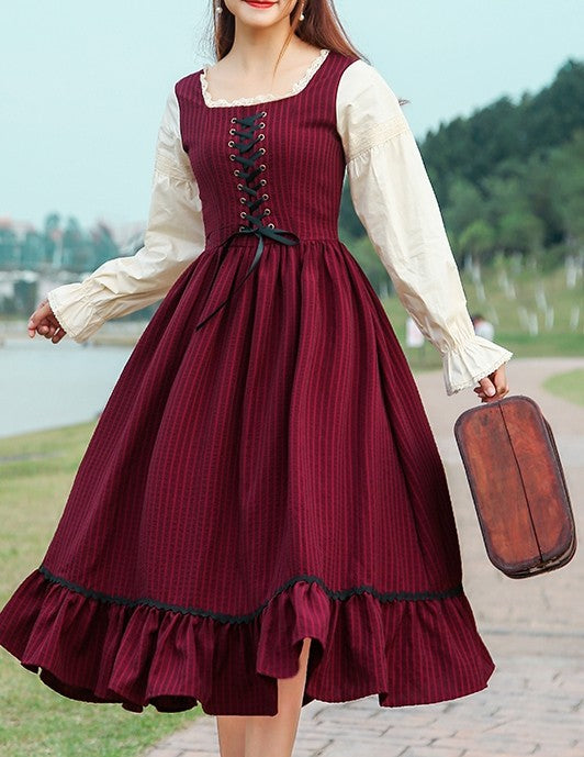 Cottagecore Lace up vintage cotton dress – Retro Fairy