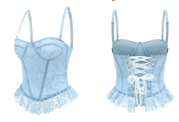 Nitho light blue corset. Handmade crystals and pearls bustier
