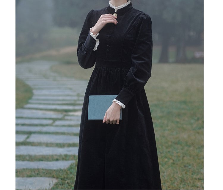 1900s Style Stand Collar Vintage Dress