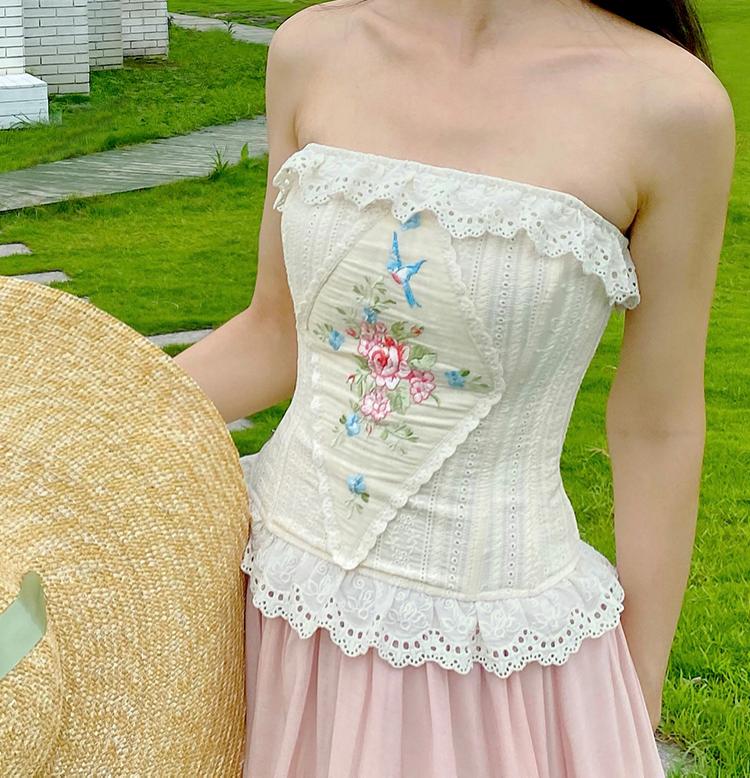 Embellished cotton bustier top