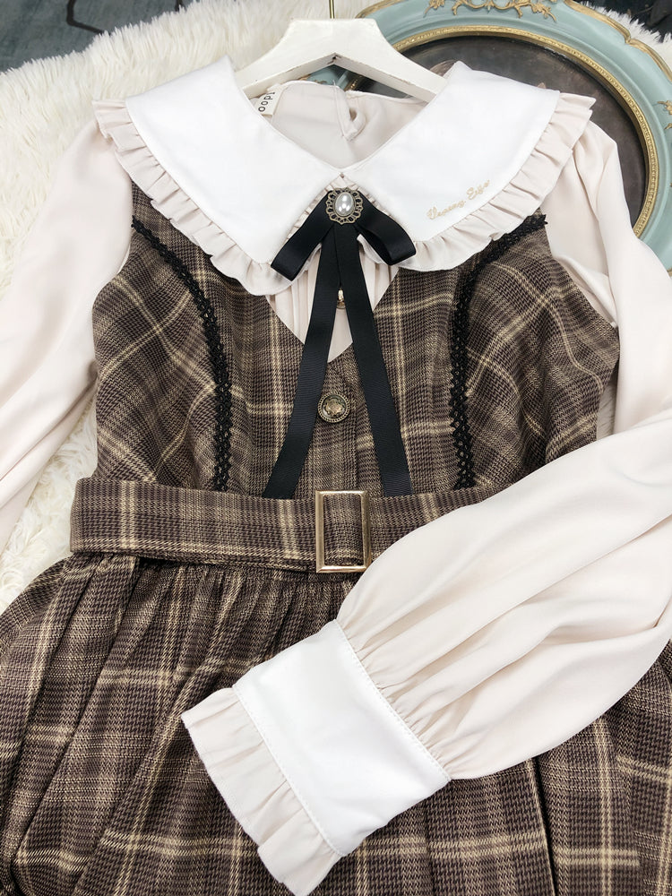 Vintage 50s Academia Blouse Plaid Dress Set