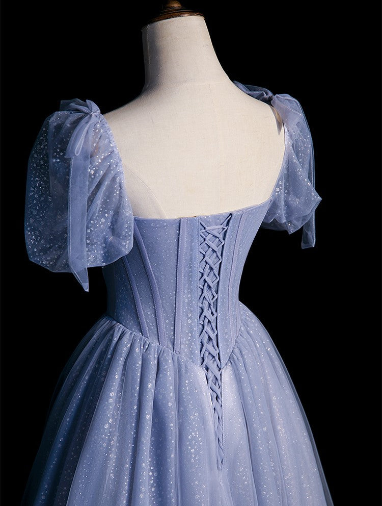 Handmade Princesscore Puff Sleeves Studded Blue Ball Gown