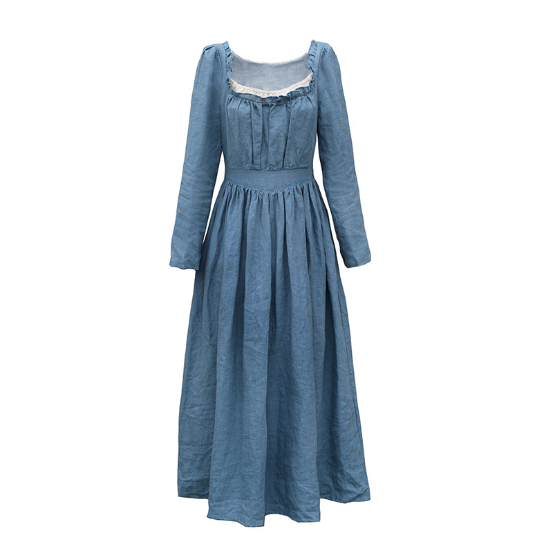 Movie Inspired Vintage Linen Square Collar Prairie Dress