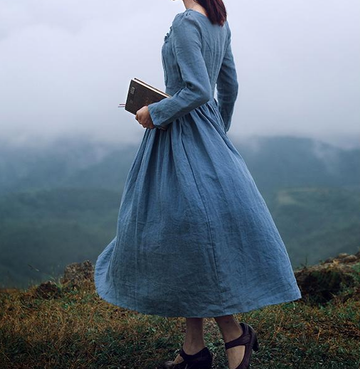 Movie Inspired Vintage Linen Square Collar Prairie Dress – Retro Fairy