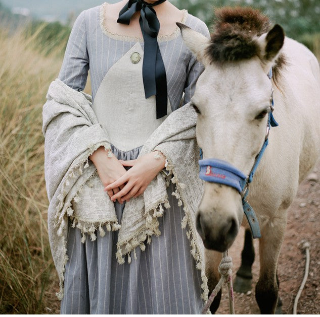 [Last Chance] Handmade Period Drama Inspired square collar Vintage Dress