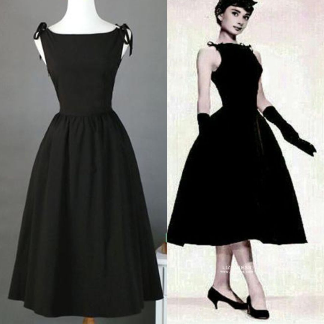 1950s Hepburn Inspired Classic Black Vintage Dress – Retro Fairy